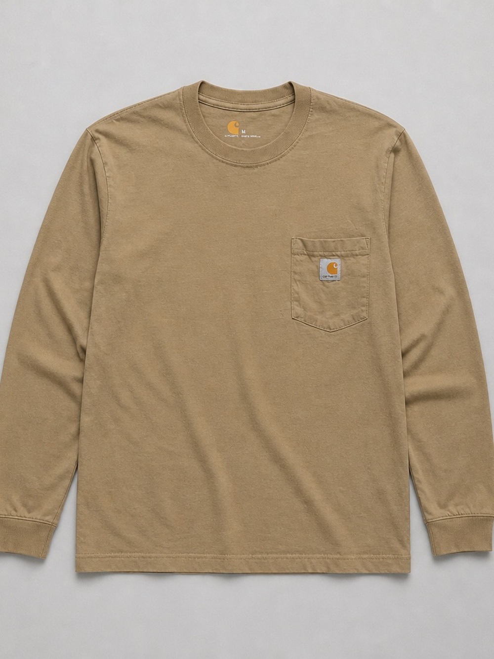Carhartt Pocket Long Sleeve Tee - Tan with Gold Logo M